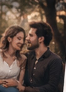 A couple laughing in a park